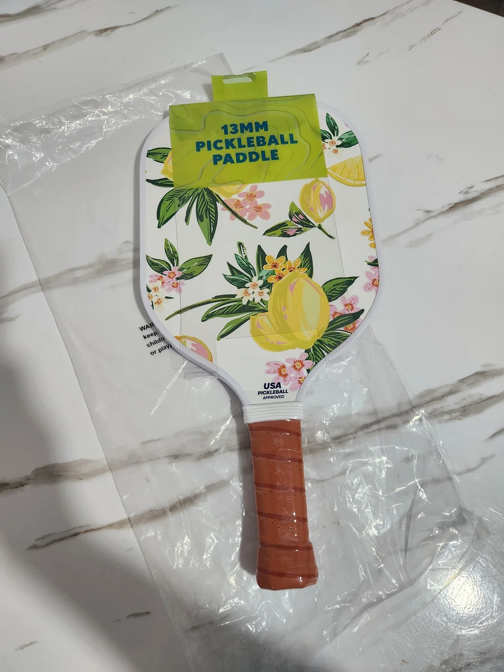 13mm Floral Pink Lemon Pickleball Paddle with Brown Grip